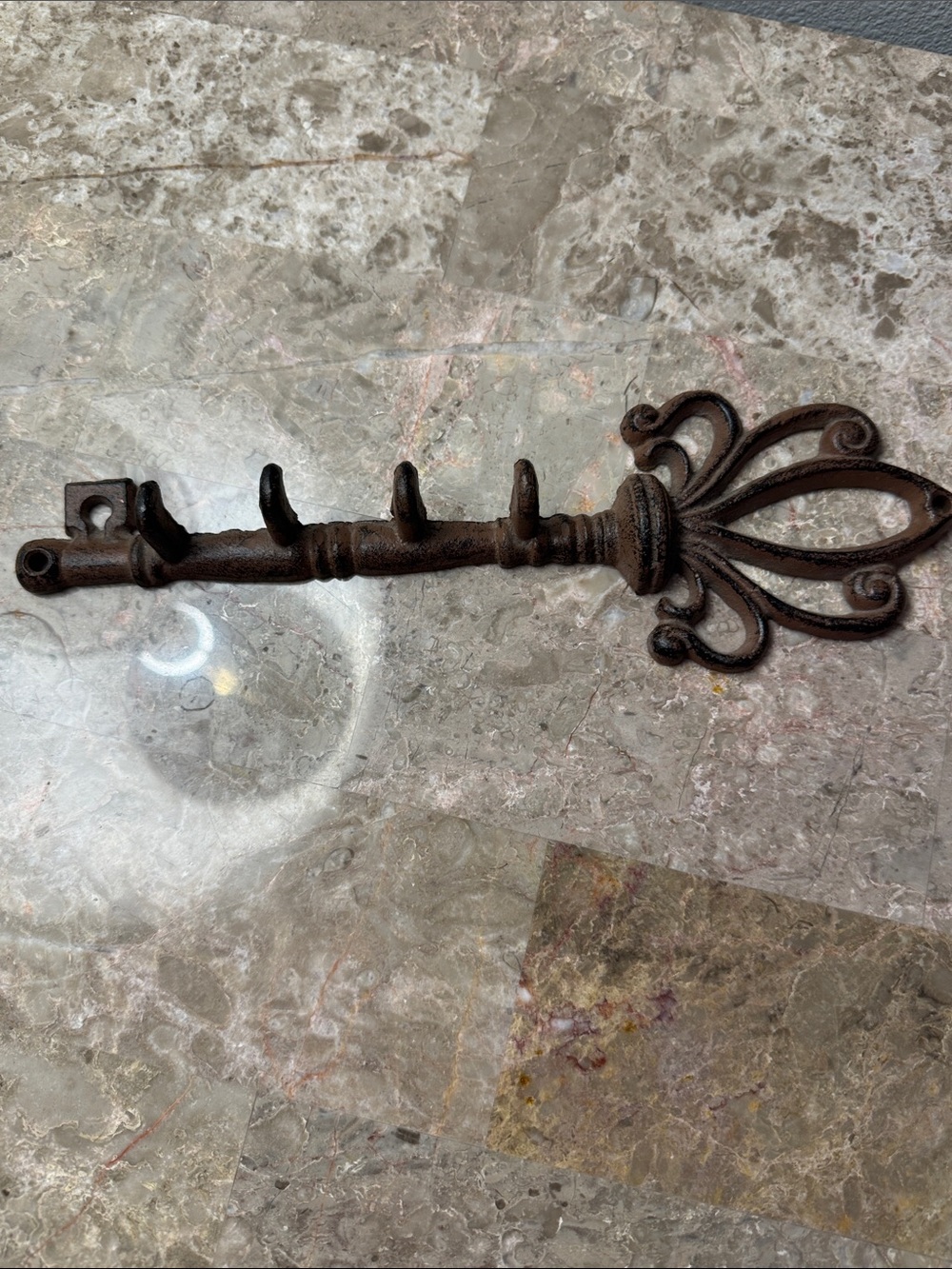 Rustic metal Fleur-de-Lis Wall Hook Rack key shaped